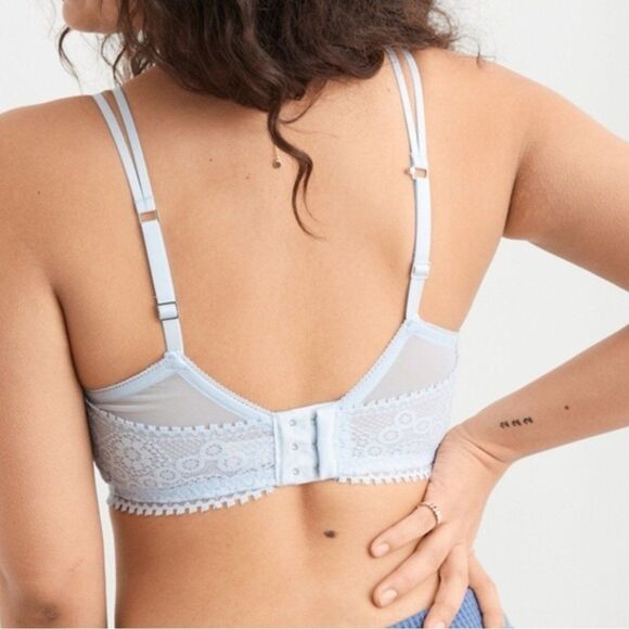 Aerie Real Power Wireless Push Up Joy Convertible Lace Bra Size 34C Light Blue - Picture 2 of 10
